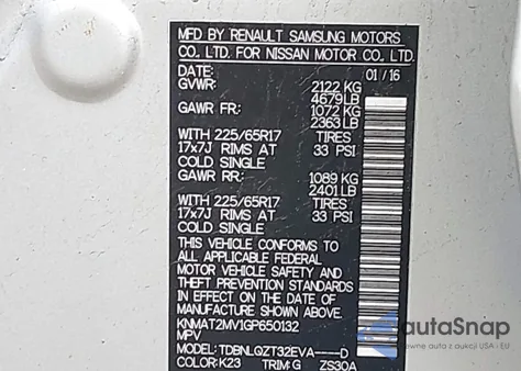 2016 Nissan Rogue Sv z USA, uszkodzony, nr VIN KNMAT2MV1GP650132